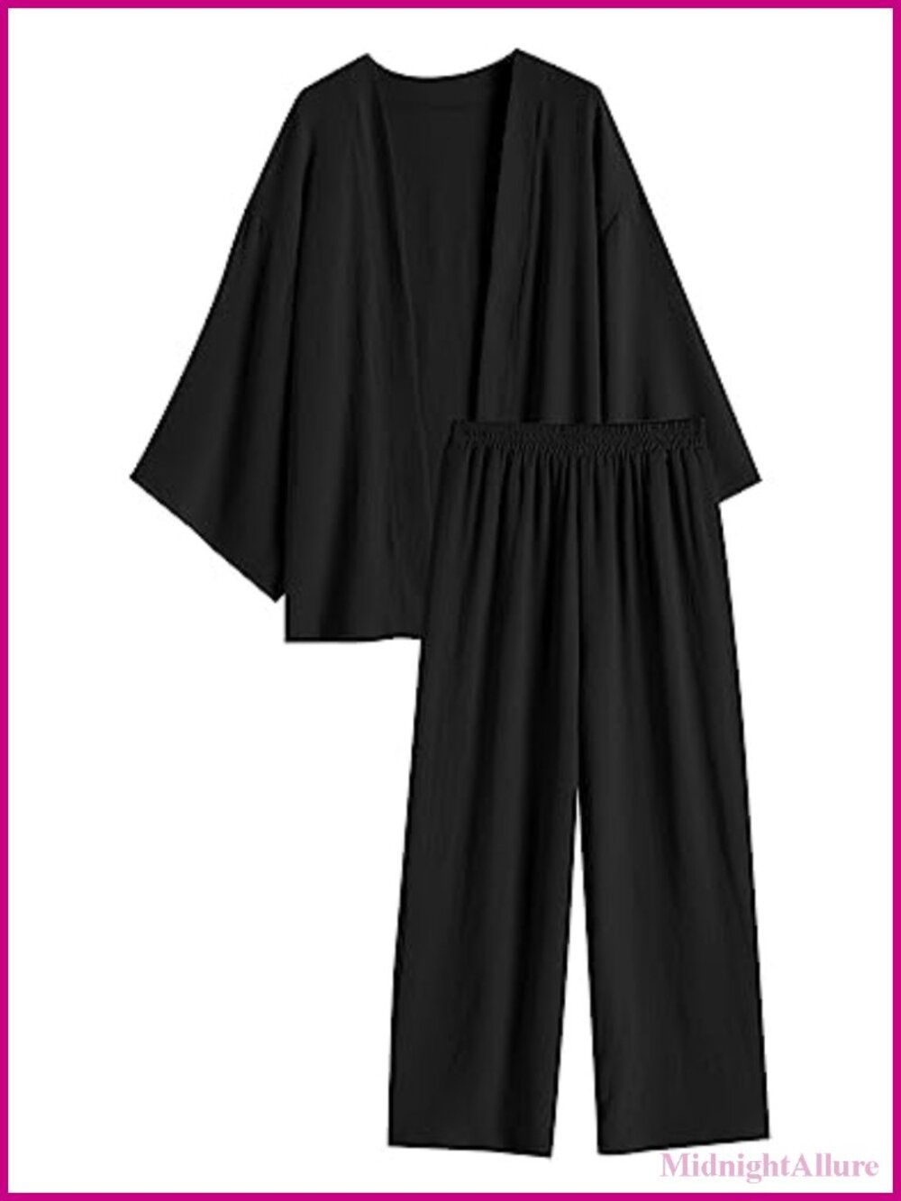 2 Piece Linen Look Cotton Spandex Lounge Set Long Sleeve Shirt Wide Leg Pants